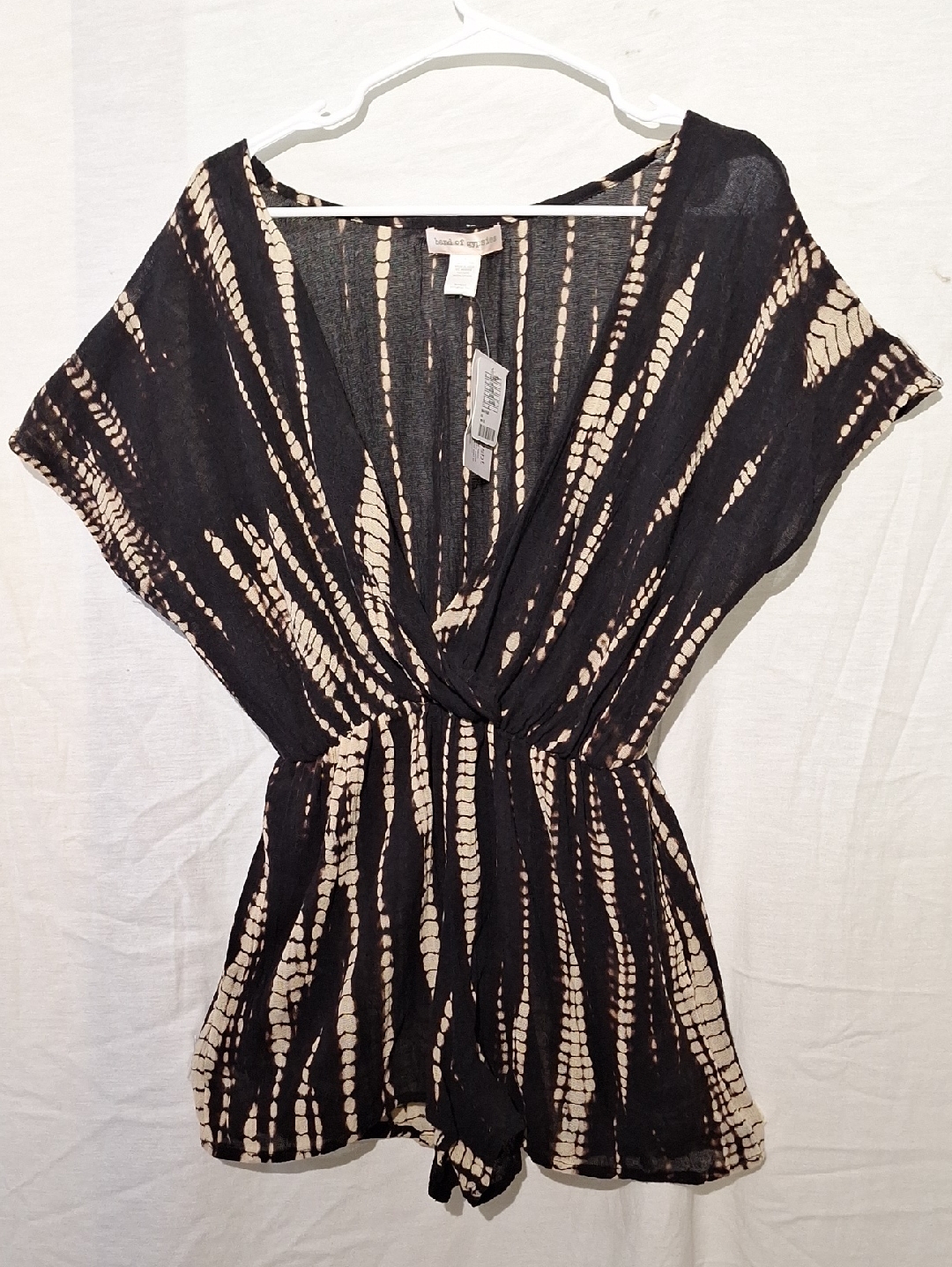 3/$20-Band Of Gypsies Cotton Black And Cream Tie-Dye Romper, Xs, Nwt